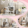 Qaba 2 in 1 Kids Vanity Set Makeup Dressing Table Pretend Play Set with Tri-Folding Mirror, Stool, Storage Shelf