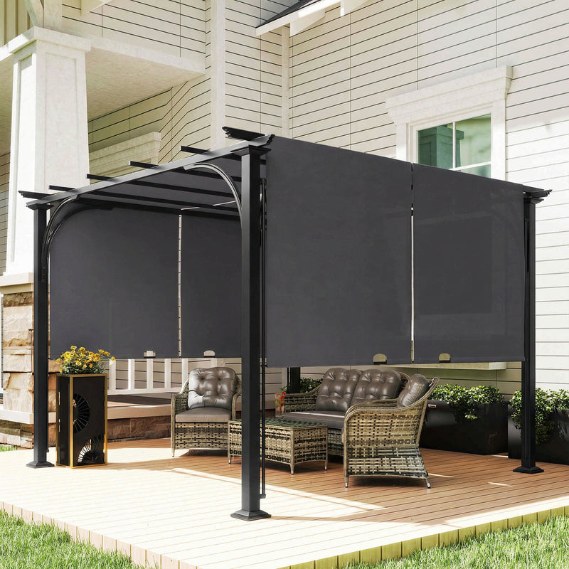 10' x 10' Outdoor Pergola Patio Gazebo Canopy Sun Shelter, Steel Frame, Dark Grey