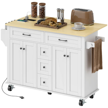 Kitchen Island Cart with Power Outlet & Drop Leaf, 55