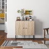 Modern Sideboard, Buffet Cabinet with 2 Chevron Doors and Adjustable Shelf, Kitchen Storage Cabinet with Steel Base, Coffee Bar Cabinet, 31.5