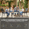 Outdoor 4 Piece Set Patio Furniture with Sofa, Tempered Glass Tabletop for Garden Backyard Porch, Black
