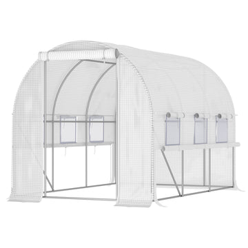 10' x 6.6' x 6.6' Walk-in Tunnel Greenhouse with Quality PE Cover, Zipper Doors & Mesh Windows, White