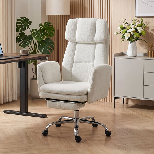 Big and Tall Office Chair with Flip Armrests for Cross Legged Sitting, 400 lbs Heavy Duty Computer Desk Chair, Cream