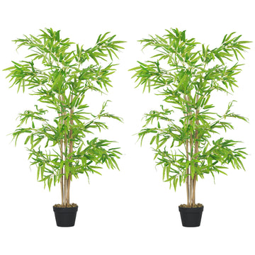 Artificial Bamboo Tree Set of 2, 5ft Fake Tree with Realistic Leaf and Natural Trunk, Decorative Plant in Nursery