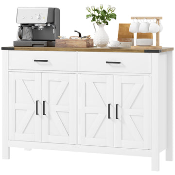 Side Cabinet, Farmhouse Kitchen Storage Cabinet w/ 2 Drawers and Shelves for Living Room, Entryway