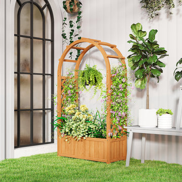 Wooden Raised Garden Bed with Arch Trellis, 33