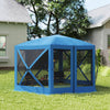 12' x 12' Hexagon Automatic Pop Up Screen Tents Camping Shelter Picnic Canopy Outdoor Sun Shade with Mesh Sidewalls and Carry Bag, Blue