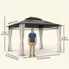 10' x 12' Outdoor Gazebo Canopy, Double Roof Hardtop Gazebo with Polycarbonate Roof, Steel Frame, Nettings and Curtains, for Garden, Lawn, Backyard and Deck