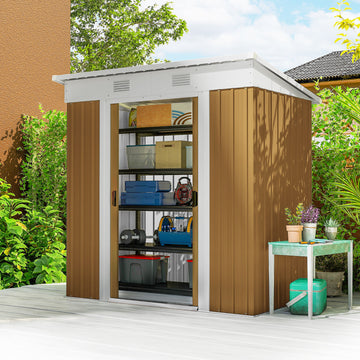 7' x 4' Outdoor Storage Shed, Metal Garden Tool Storage House Organizer with Lockable Sliding Doors and Vents for Backyard Patio Lawn, Yellow