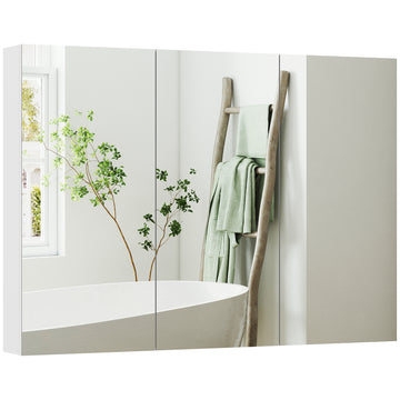 Three-Mirror Bathroom Medicine Storage Cabinet - White