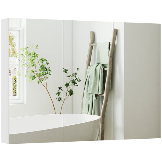 Three-Mirror Bathroom Medicine Storage Cabinet - White