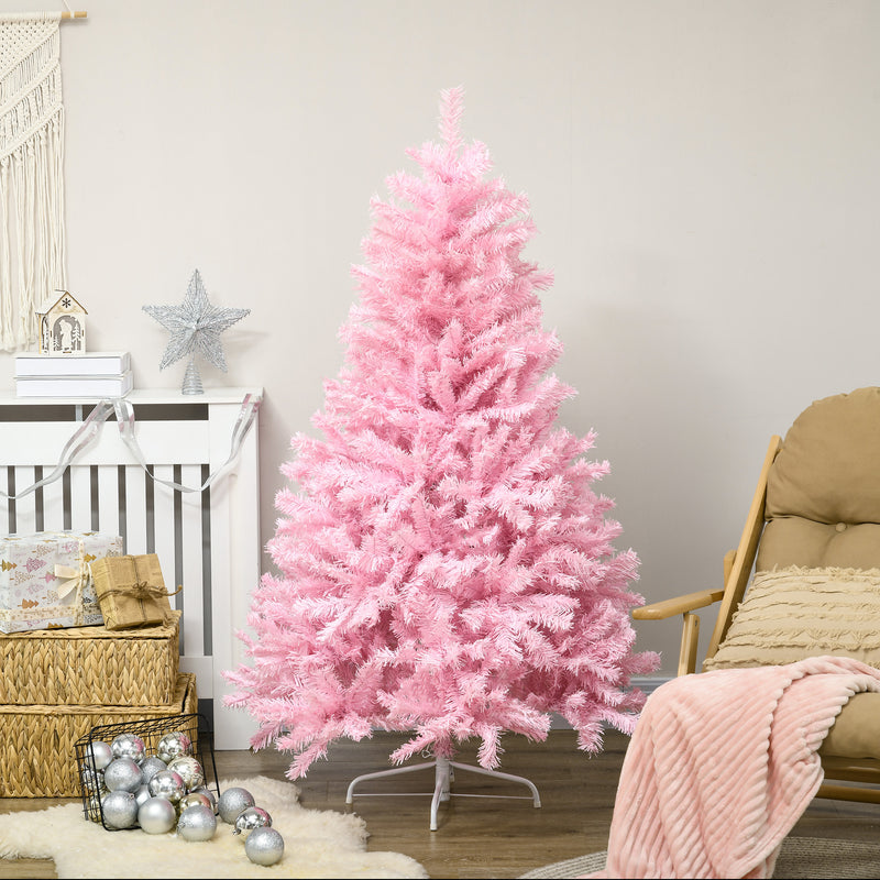 5' Artificial Pink Christmas Tree with Auto Open, Steel Base, Wide Shape for Indoor Xmas Decoration