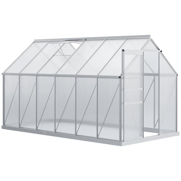 6' x 12' x 6.5' Walk-in Greenhouse, Polycarbonate Greenhouse with Adjustable Roof Vent, Base, Sliding Door