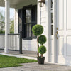35 Inch 2 Pack Potted Fake Plant, Artificial Boxwood Topiary Trees, Triple Ball Tree for Indoor and Outdoor, Light Green