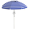 5.7' Beach Umbrella for Travel with Tilt, Adjustable Height, 2 Cup Holders, Hook, Vent, Ruffles, Blue and White