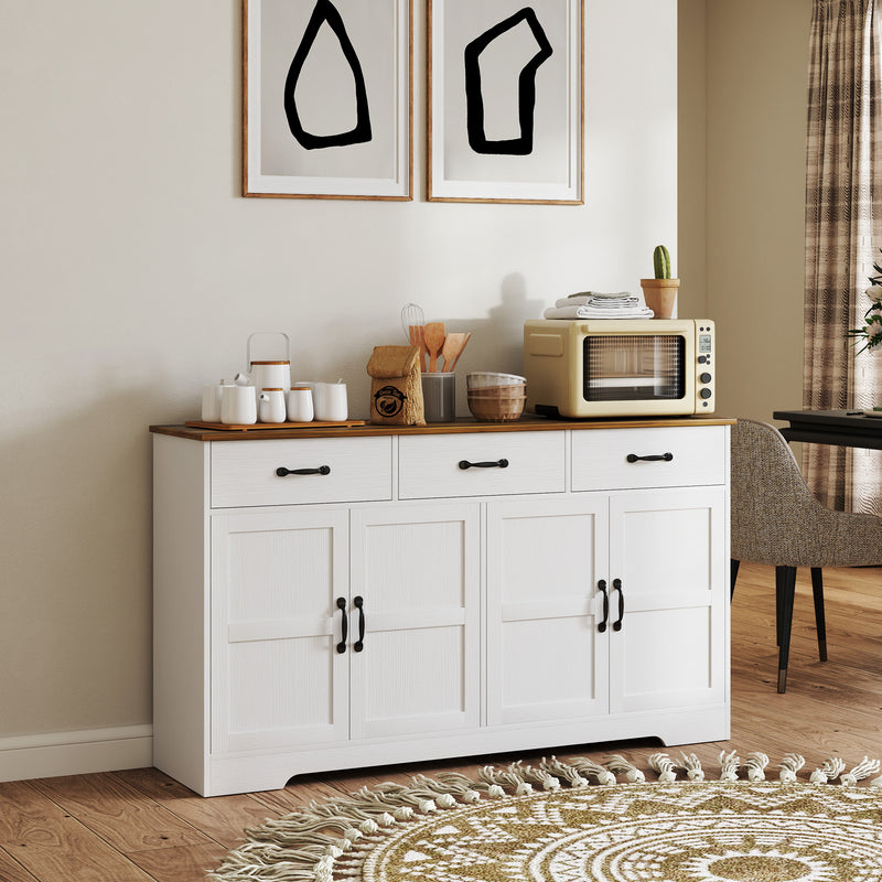 Sideboard Buffet Cabinet with Storage, Modern Coffee Bar Cabinet with 3 Drawers and Adjustable Shelves, Distressed