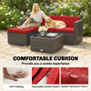 3 Pieces Patio Furniture Set with Cushions, Outdoor PE Rattan Wicker Conversation Corner Sofa Set with Glass Top Table, Red