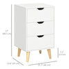Bedside Table, Modern Nightstand with 3 Drawers, Side End Table with Wood Legs for Living Room, Bedroom, White