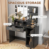 Illuminated Dressing Table Set, LED Vanity Table Set with Stool, LED Mirror, Drawer and Cabinet Shelves for Bedroom, Black