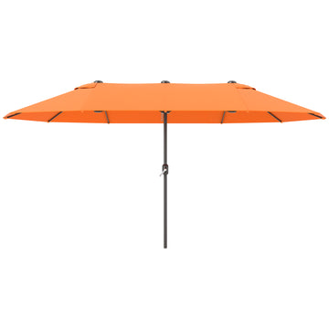 15' Outdoor Patio Umbrella with Twin Canopy Sunshade Steel Table Umbrella with Lift Crank Orange