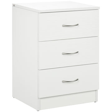 Bedside Table with 3 Drawers, Modern Wood Nightstand, Side End Table for Bedroom, White