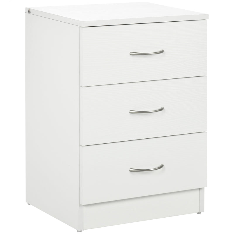 Bedside Table, Modern Night Stand with 3 Drawers and Metal Rail for Bedroom, Dark Brown