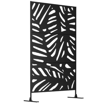 Freestanding Outdoor Privacy Screen, Decorative Metal Outdoor Divider with Stand for Garden, Backyard, Deck, Pool, Black