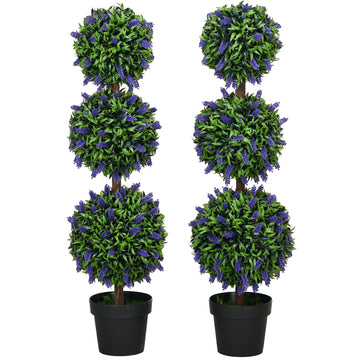 3.5ft Set of 2 Artificial Plants, Lavender Flowers Ball Trees with Pot, for Home Indoor Outdoor Decor