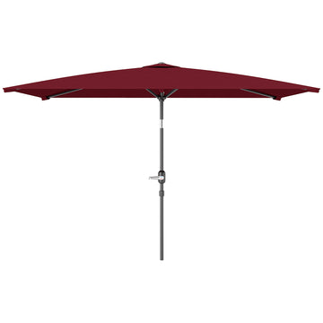 6.6x9.6ft Rectangle Aluminum Tilt Patio Umbrella, Garden Market Parasol, Outdoor Sunshade Canopy with Crank, Wine Red