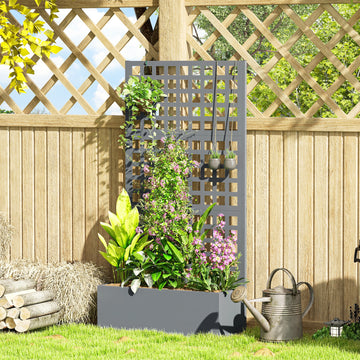 Galvanized Raised Garden Bed Planter Box with Trellis for Climbing Plant, Vegetable, Vine, 35