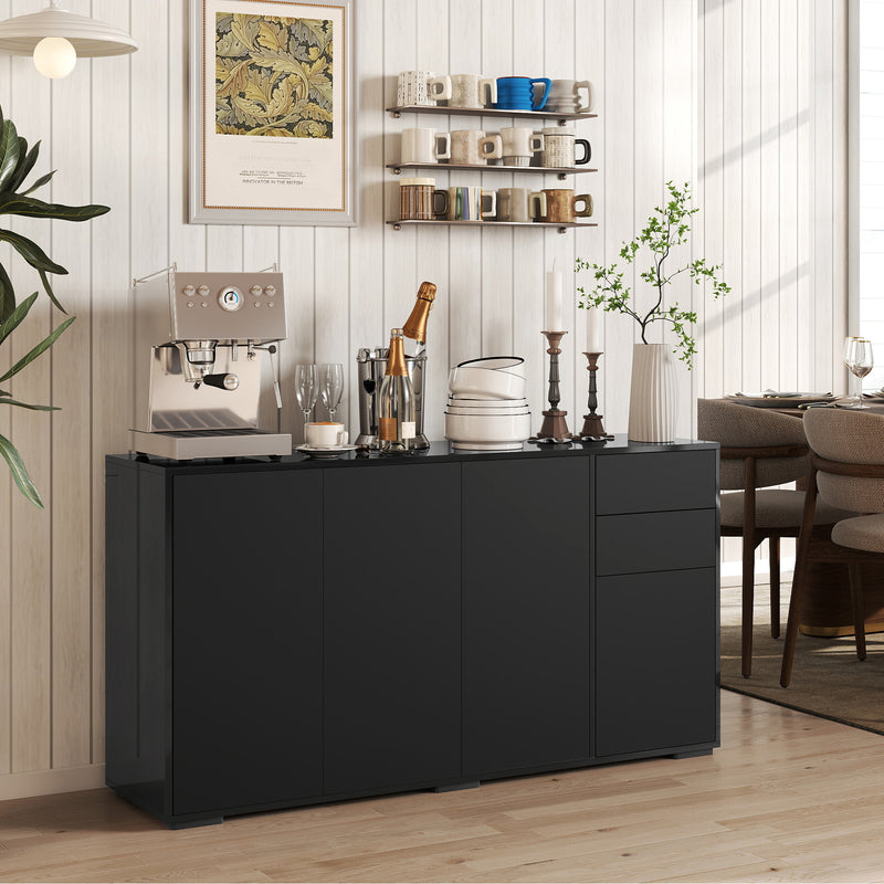 Kitchen Sideboard Storage Cabinet, Modern Coffee Bar with Push-Open Design and 2 Drawers for Living Room, White