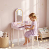 Qaba Kids Dressing Table, Girls Vanity Set with Stool, 3-Colour LED Lights Mirror, Large Drawer for Ages 3-8, Pink
