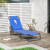 Adjustable Outdoor Lounge Chair, Garden Folding Chaise Lounge with Face Hole Reclining Tanning Chair Seat, Folding Camping Beach Lounging Bed w/ Support Pillow, Blue