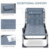 Outdoor Lounge Chair, Folding Chaise Lounge, Patio Padded Tanning Chair with 5-position Adjustable Backrest, Pillow and Pocket for Deck, Beach, Lawn and Sunbathing, Grey