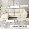 L-Shape Sofa, Modern Sectional Couch with Changeable Chaise Lounge, Pillows and Wooden Legs for Living Room, Cream White
