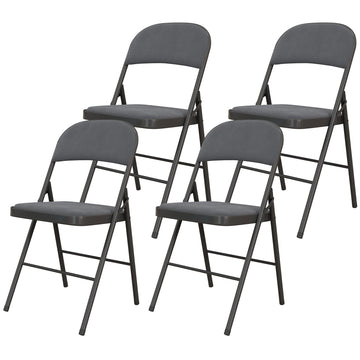 4 Pack Folding Chairs with Padded Seats, Velvet Portable Party Chairs with Steel Frame, Dark Grey