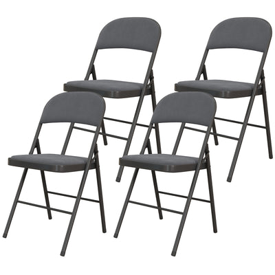 4 Pack Folding Chairs with Padded Seats, Velvet Portable Party Chairs with Steel Frame, Dark Grey