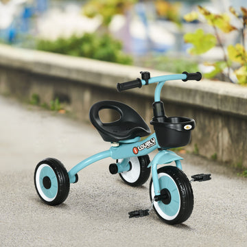 Qaba Tricycle for Toddler 2-5 Year Old Girls and Boys, Toddler Bike with Adjustable Seat, Basket, Bell, Blue