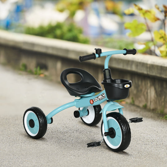 Tricycle for Toddler 2-5 Year Old Girls and Boys, Toddler Bike with Adjustable Seat, Basket, Bell, Blue