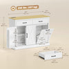 7 Gallon Tilt Out Garbage Cabinet, Kitchen Island with Charging Station, 2 Drawers, 4 Door Racks