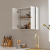 Medicine Cabinet, Modern Bathroom Wall Cabinet with 2 Arched Doors and Gold Handles, White Wood Grain