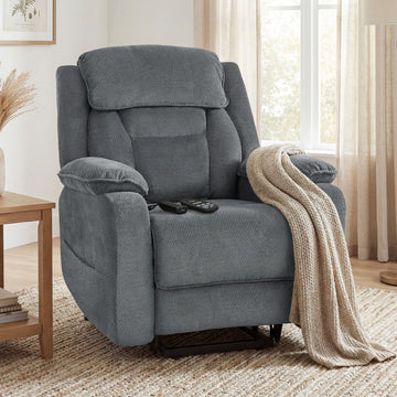 Power Recliner Chair with Massage, Electric Lift Chair for Elderly with Side Pockets, 2 Memory Positions, Remote, Dark Grey