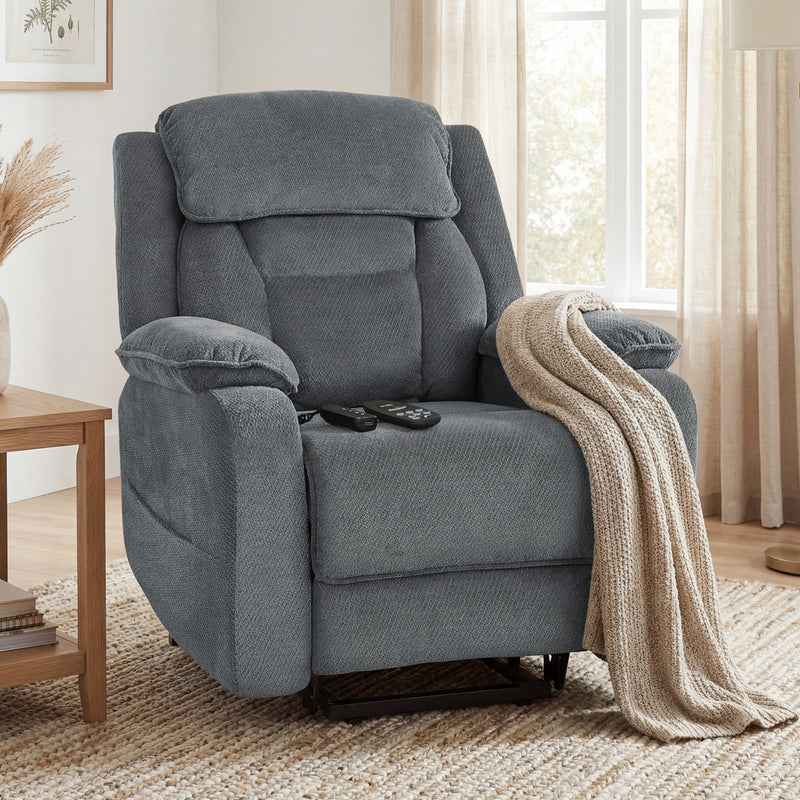 Power Recliner Chair with Massage, Electric Lift Chair for Elderly with Side Pockets, 2 Memory Positions, Remote, Dark Grey