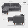 Sectional Sofa with Changeable Chaise Lounge, 3 Seat L-Shaped Sofa, Upholstered Couch for Small Space, Dark Grey