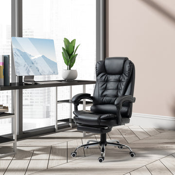 Ergonomic Office Chair with Back Support, PU leather Executive Office Chair with High Back, Retractable Footrest, Black