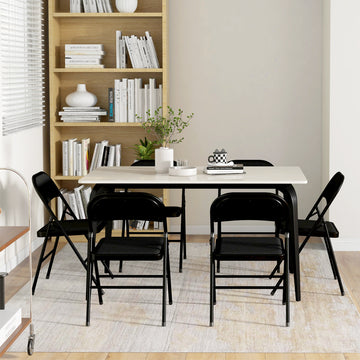 Set of 6 Metal Foldable Chairs, Linen Padded Folding Chairs with Cushion Seat and Open Back for Indoor, Black