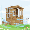 Wooden Kids Playhouse with Door Windows Mailbox Flower Pot Holder Serving Station Bench Yellow