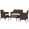 4 Pieces Wicker Outdoor Balcony Furniture Set Rattan Patio Furniture Set with Loveseat Chairs Glass Coffee Table