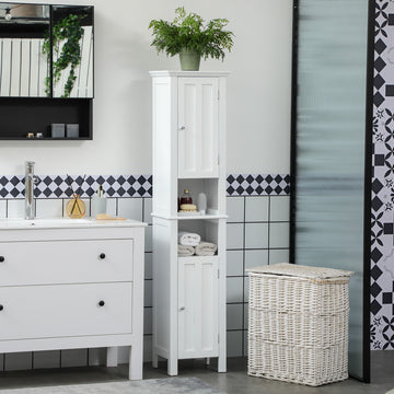 Bathroom Cabinet, Freestanding Linen Cabinet with Open Shelves, 13.8