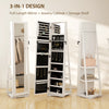 360° Swivel Jewelry Armoire, Lockable Mirror Jewelry Cabinet with Built-In Small Mirror, White